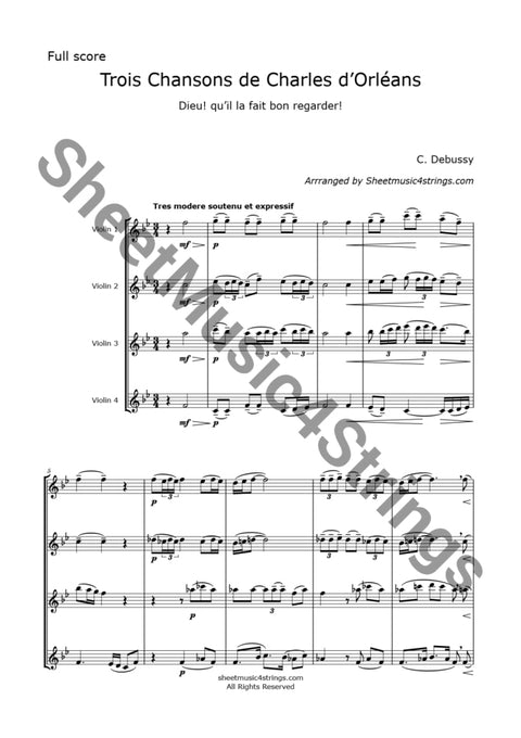 Debussy C. - Chanson De Charles Dorléans (Four Violins) Quartets