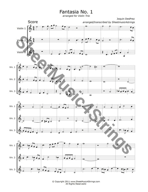Des Prez J. - Fantasia No. 1 (3 Violins) Trios