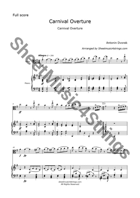 Dvorak A. - Carnival Overture (Arranged For Viola And Piano) Piano