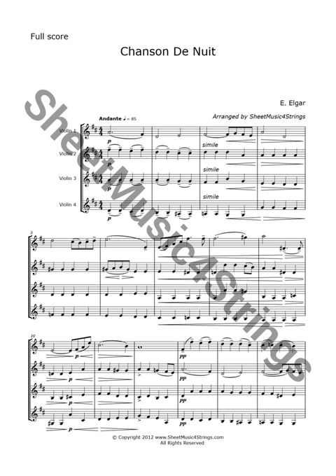 Elgar E. - Chanson De Nuit (Four Violins) Sheet Music