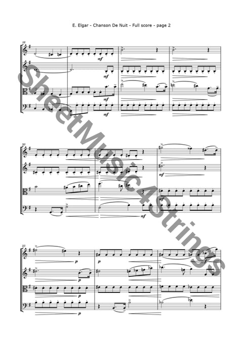 Elgar E. - Chanson De Nuit (String Quartet) Sheet Music