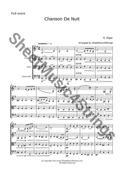 Elgar E. - Chanson De Nuit (String Quartet) Sheet Music
