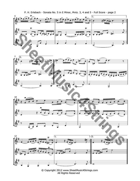Erlebach P. - Sonata No. 5 In E Minor Mvts. 3 4 (3 Violins) Trios