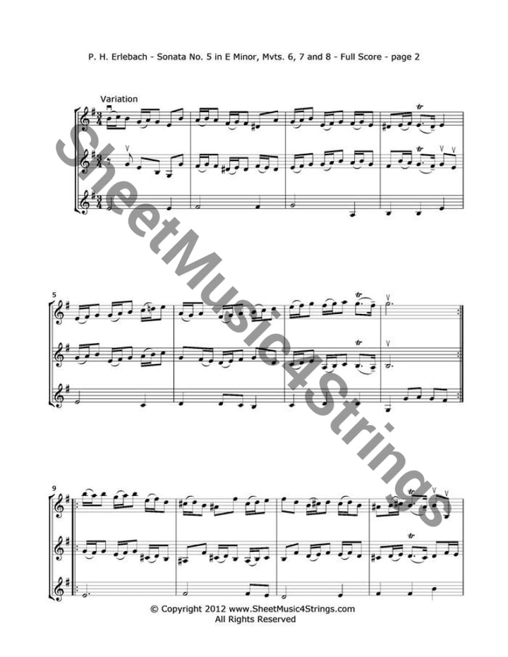 Erlebach P. - Sonata No. 5 In E Minor Mvts. 6 7 8 (3 Violins) Trios