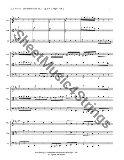 Handel G.- Concerto Grosso In D Major Mvt. 3 (Violin Viola And Cello Trio) Trios