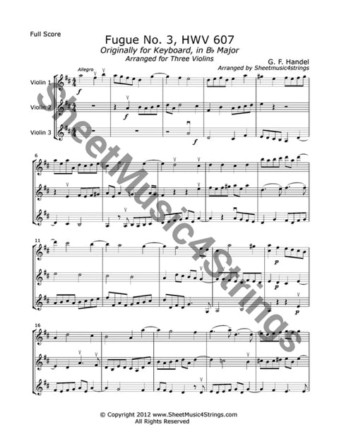 Handel, G. - Fugue No. 3, HWV 607 (3 Violins) freeshipping - SheetMusic4Strings