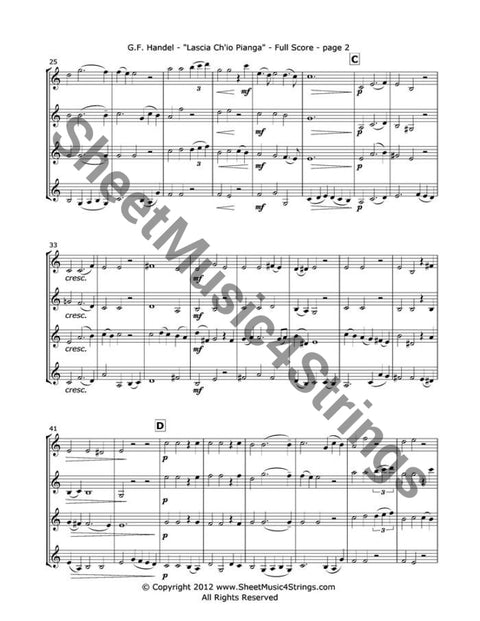 Handel G. - Lascia Chio Pianga From The Opera Rindaldo (Four Violins) Quartets