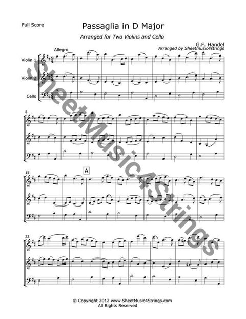 Handel G. - Passaglia In D Major (Two Violins And Cello) Trios