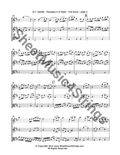 Handel G. - Passaglia In D Major (Two Violins And Viola) Trios