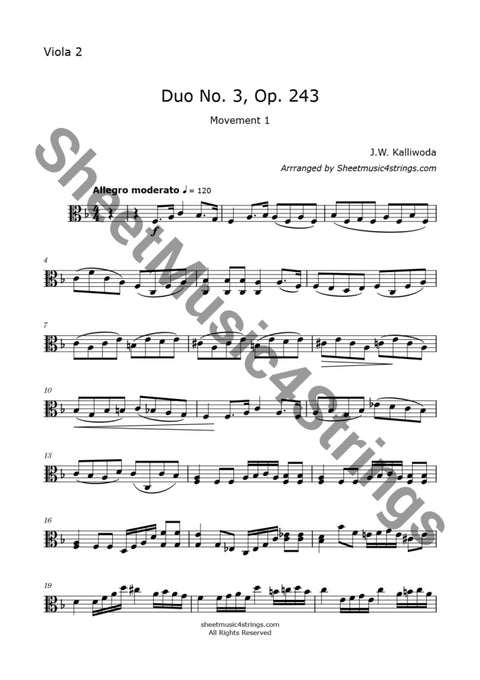 Kalliwoda J. - Duo No. 3 Op. 243 (All Mvts.) For Two Violas Sheet Music