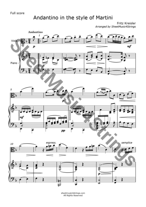 Kreisler F. - Andantino (Arranged For Viola And Piano) Piano