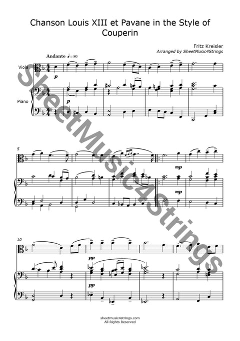 Kreisler F. - Chanson Louis Xiii Et Pavane (Arranged For Viola And Piano) Piano