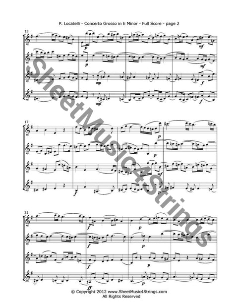 Locatelli P. - Concerto Grosso In E Minor Mvt. 2 (4 Violins) Quartets