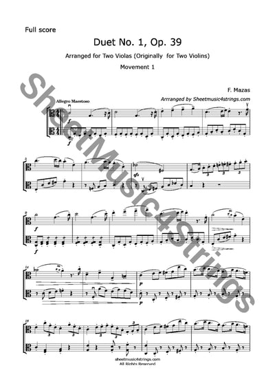 Mazas F. - Duet No. 1 Op. 39 (Viola Duo) Sheet Music