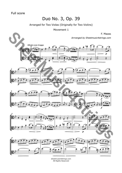 Mazas F. - Duet No. 3 Op. 39 (Viola Duo) Sheet Music