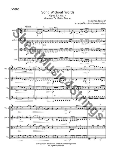 Mendelssohn F. - Song Without Words Op. 53 No. 4 (Quartet) Quartets