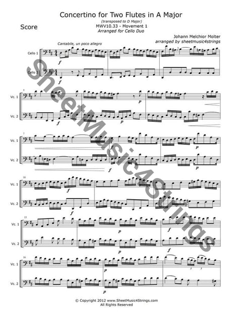 Molter J. - Concertino In A Major Mwv 10.33 Mvt. 1 (Cello Duo) Duos
