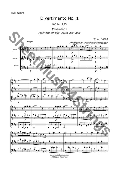 Mozart W.a. - Divertimento No. 1 K. 229 (2 Violins And Cello) Trios