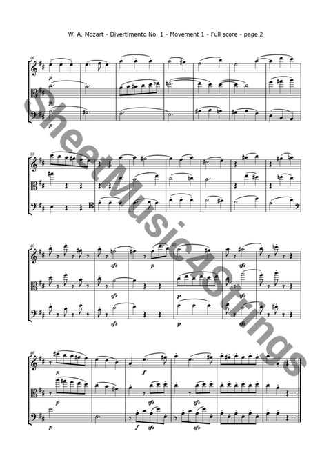 Mozart W.a. - Divertimento No. 1 K. 229 (Violin Viola And Cello) Trios