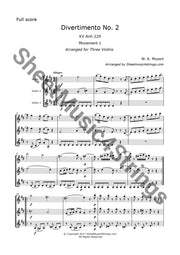 Mozart W.a. - Divertimento No. 2 K. 229 (3 Violins) Trios