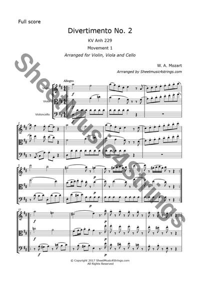 Mozart W.a. - Divertimento No. 2 K. 229 (Violin Viola And Cello) Trios