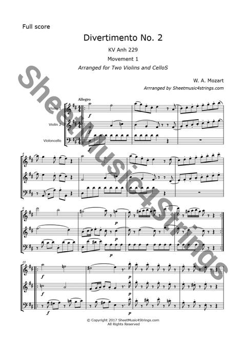 Mozart W.a. - Divertimento No. 2 K. 229 (2 Violins And Cello) Trios