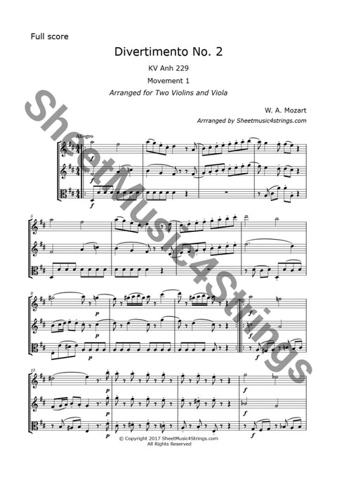 Mozart W.a. - Divertimento No. 2 K. 229 (2 Violins And Viola) Trios