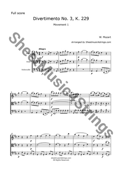 Mozart W.a. - Divertimento No. 3 K. 229 (Violin Viola And Cello) Trios
