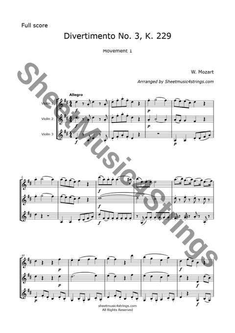 Mozart W.a. - Divertimento No. 3 Kv. 229 (3 Violins) Trios