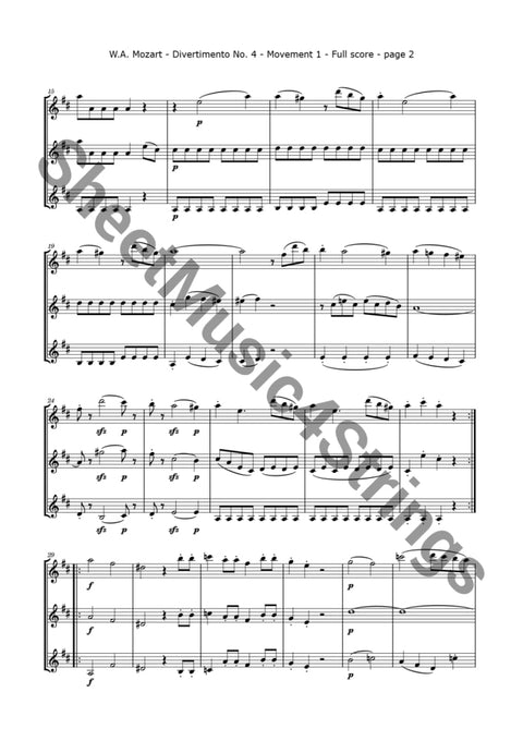Mozart W.a. - Divertimento No. 4 Kv. 229 (3 Violins) Trios