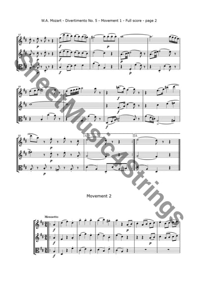 Mozart W.a. - Divertimento No. 5 K. 229 (2 Violins And Viola) Trios
