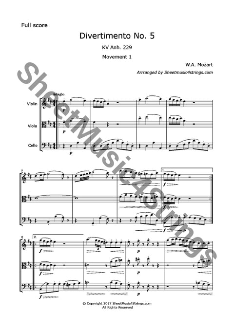 Mozart W.a. - Divertimento No. 5 K. 229 (Violin Viola And Cello) Trios