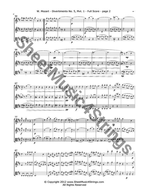 Mozart W.a. - Divertimento No. 5 Mvt. 1 (2 Violins And Viola) Trios