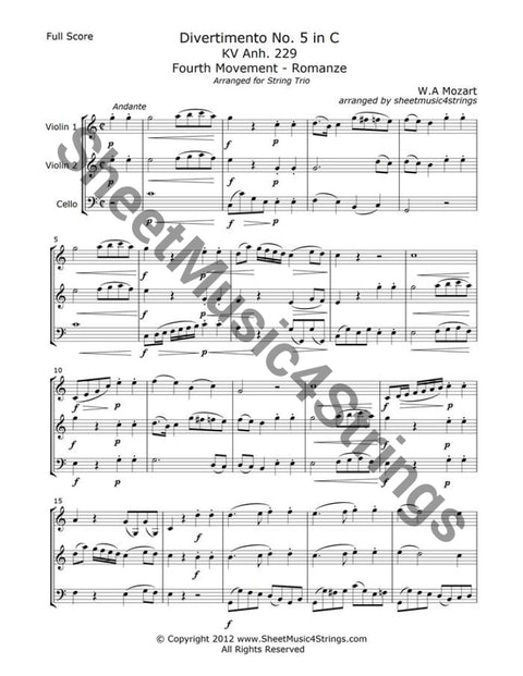 Mozart W.a. - Divertimento No. 5 Mvt. 4 (2 Vln. Cello Trio) Trios