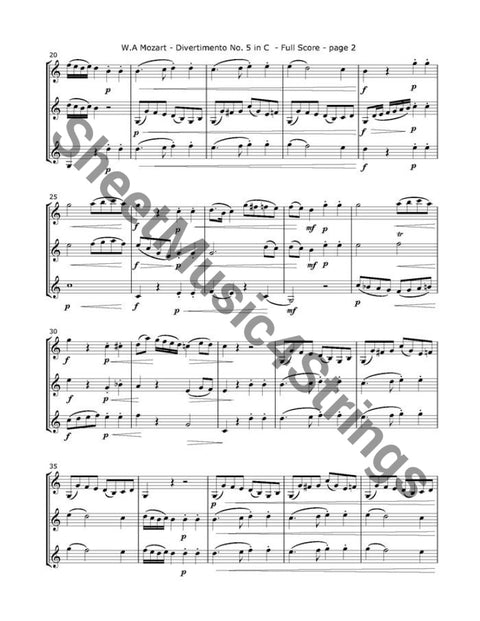 Mozart W.a. - Divertimento No. 5 Mvt. 4 (3 Violins) Trios