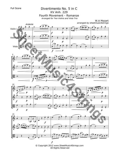 Mozart W.a. - Divertimento No. 5 Mvt. 4 (Two Vlns. And Viola Trio) Trios