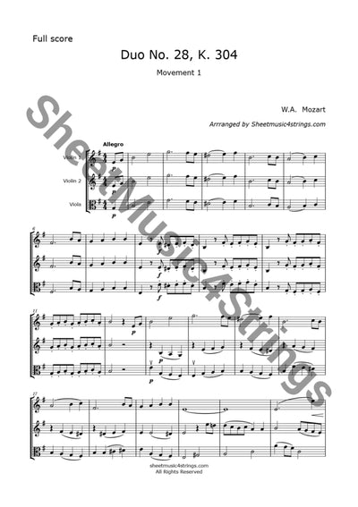 Mozart W.a. -Sonata No. 28 K. 304 (2 Violins And Viola) Trios