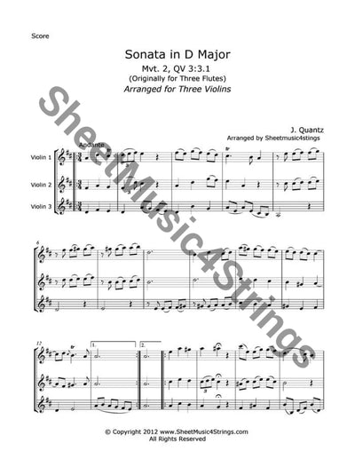 Quantz J. - Sonata In D Major Mvt. 2 (Three Violins) Trios