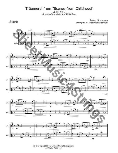 Schumann R. - Traumerei (Violin And Viola Duo) Duos