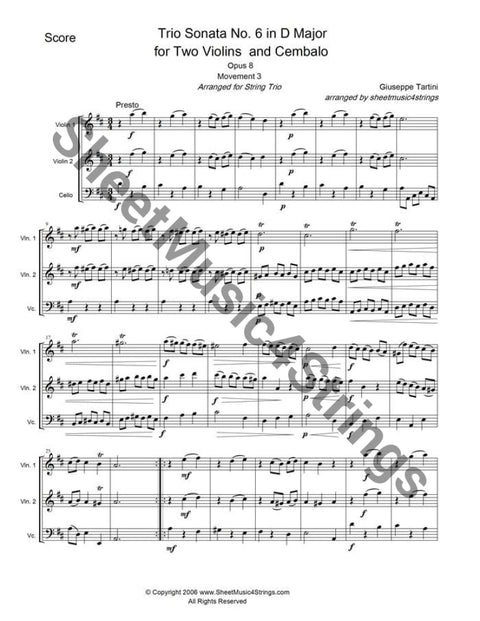 Tartini Sonata No. 6 (2 Vlns And Cello Trio) Trios