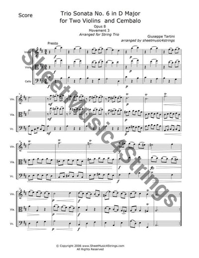 Tartini Sonata No. 6 (Violin Viola And Cello Trio) Trios
