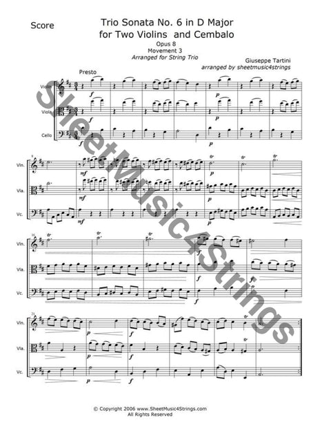 Tartini Sonata No. 6 (Violin Viola And Cello Trio) Trios