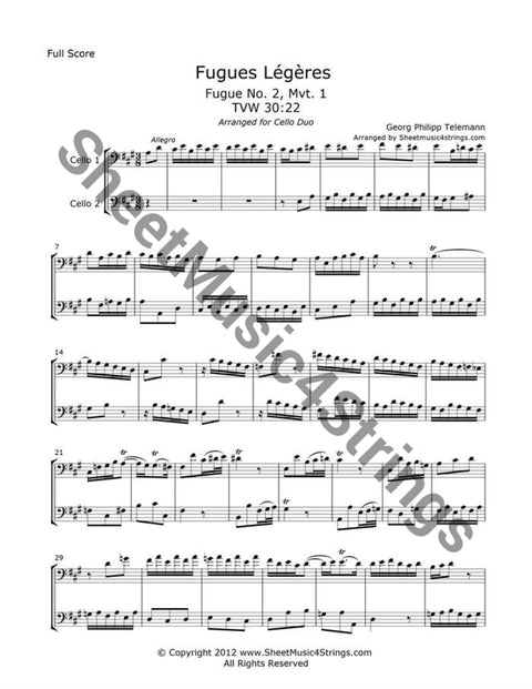 Telemann G. - Fugues Legeres No. 2 Mvt. 1 (Cello Duo) Duos