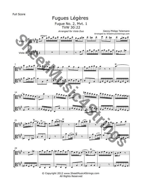 Telemann G. - Fugues Legeres No. 2 Mvt. 1 (Viola Duo) Duos