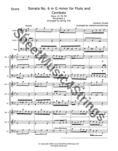 Vivaldi A. - Sonata No. 6 In G Minor Op. 13 Rv 59 Mvt. 1 (2 Violins And Cello Trio) Trios