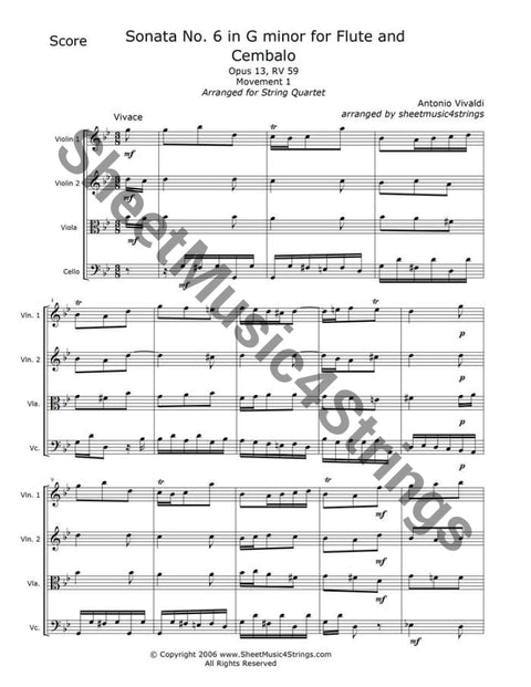 Vivaldi A. - Sonata No. 6 In G Minor Op. 13 Rv 59 Mvt. 1 (Quartet) Quartets