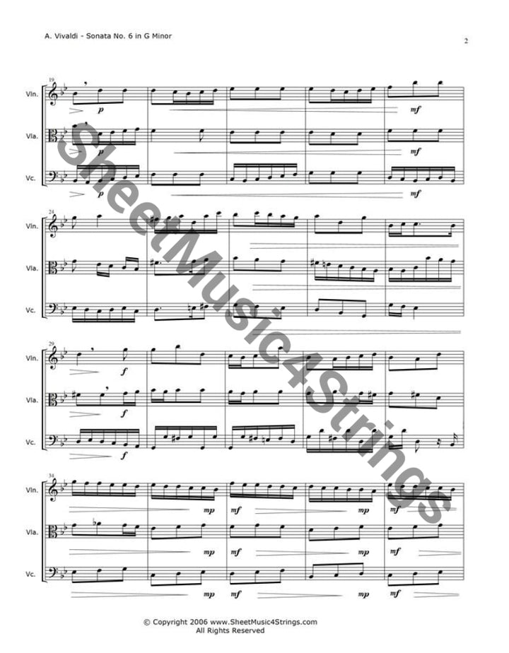 Vivaldi A. - Sonata No. 6 In G Minor Op. 13 Rv 59 Mvt.1 (Violin Viola And Cello Trio) Trios