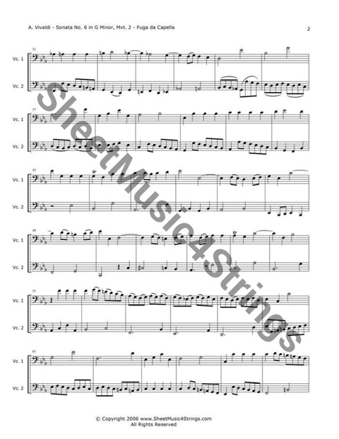 Vivaldi A. - Sonata No. 6 In G Minor Op. 13 Rv 59 Mvt. 2 (Cello Duo) Duos