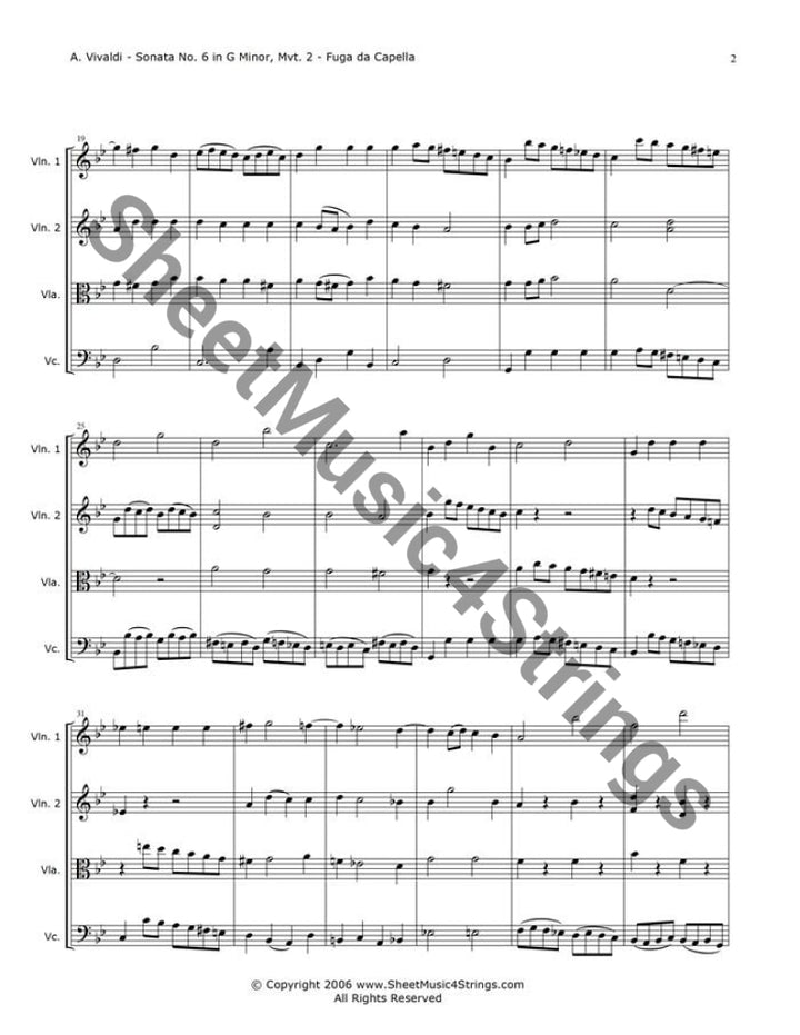 Vivaldi A. - Sonata No. 6 In G Minor Op. 13 Rv 59 Mvt. 2 (Quartet) Quartets