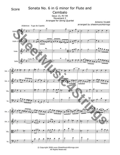 Vivaldi A. - Sonata No. 6 In G Minor Op. 13 Rv 59 Mvt. 2 (Quartet) Quartets